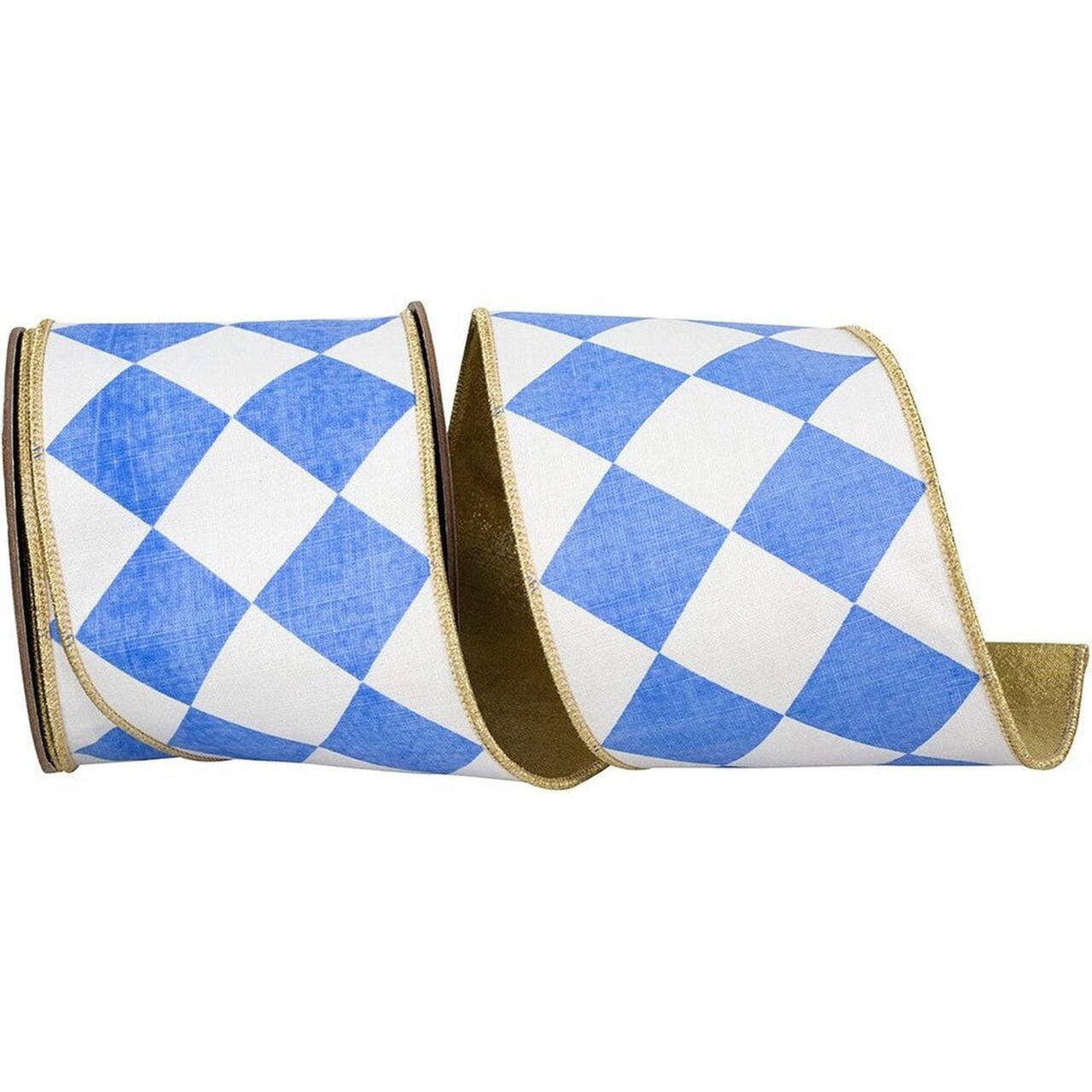 4in Grand Diamond Dupioni Ribbon: French Blue/White (10 Yards)